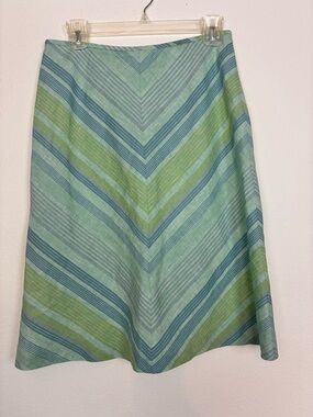 LOFT Linen Blue & Green Chevrons A-Line Mini Skirt